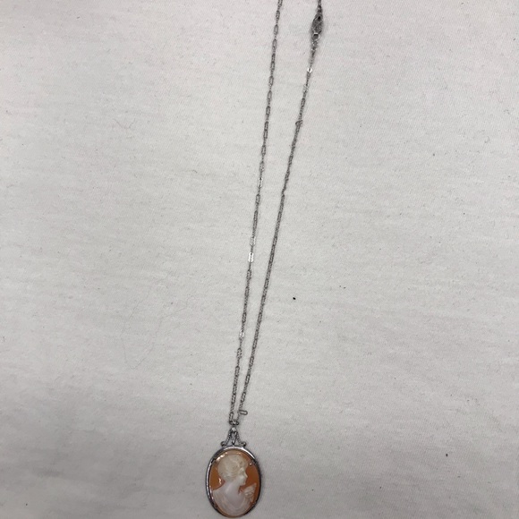 Antique Genuine Sterling Silver Shell Large Cameo Necklace Artist Signed 19c - Picture 11 of 14